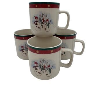 Set/4 Royal Season Coffee Mugs Stoneware Snowman Winter Christmas Dishes
